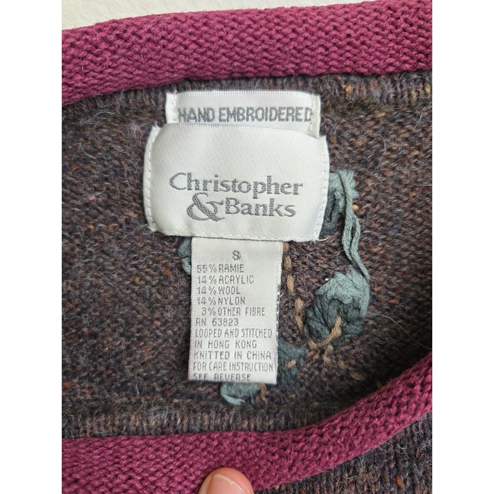 Vtg 2001 Hand Embroidered Sweater Hobbit Forest Cottage Christopher &‎ Banks S - Picture 6 of 11